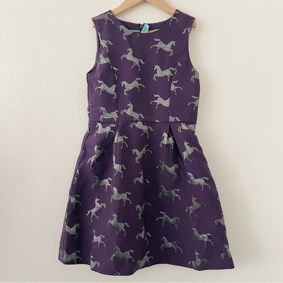 Johnnie B Boden Purple Silver Unicorn Jacquard Print Dress - Picture 1 of 3